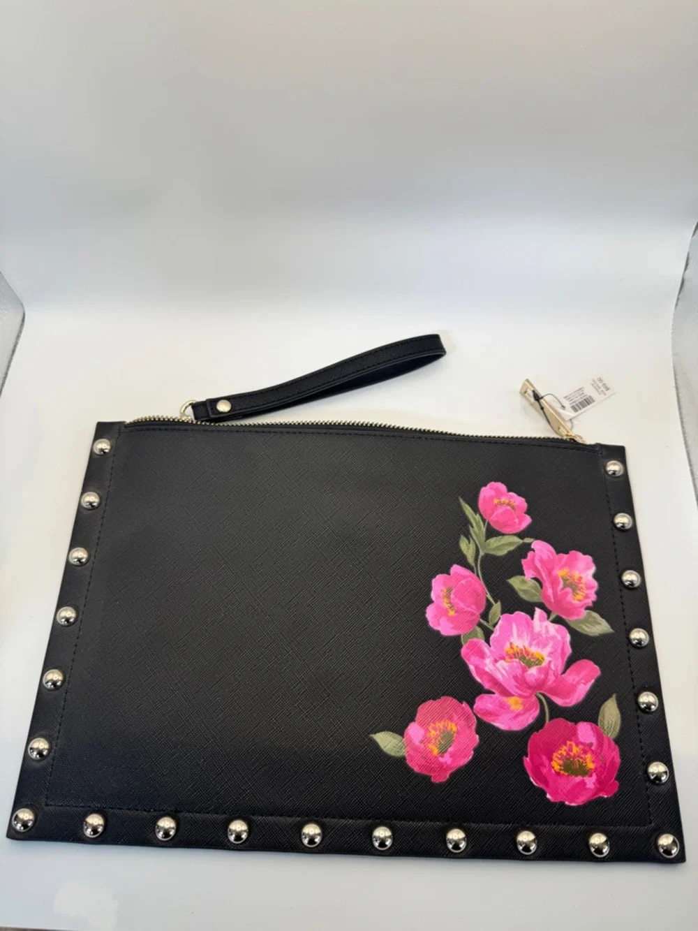 NWT White House Black Market WHBM Black Floral Studded Clutch Wristlet Bag - Picture 4 of 8